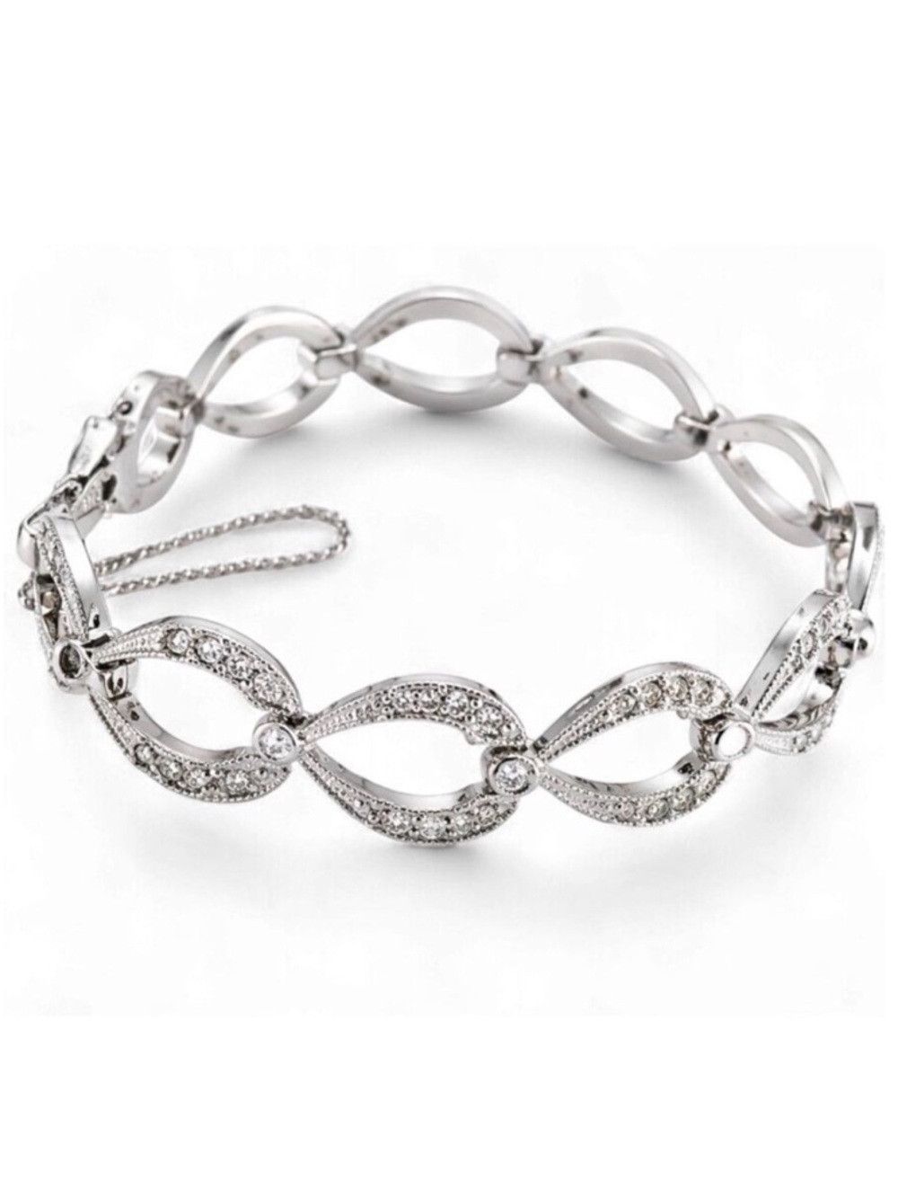 Silver Tone CZ Tennis Bracelet Infinity Link Adjustable Chain
